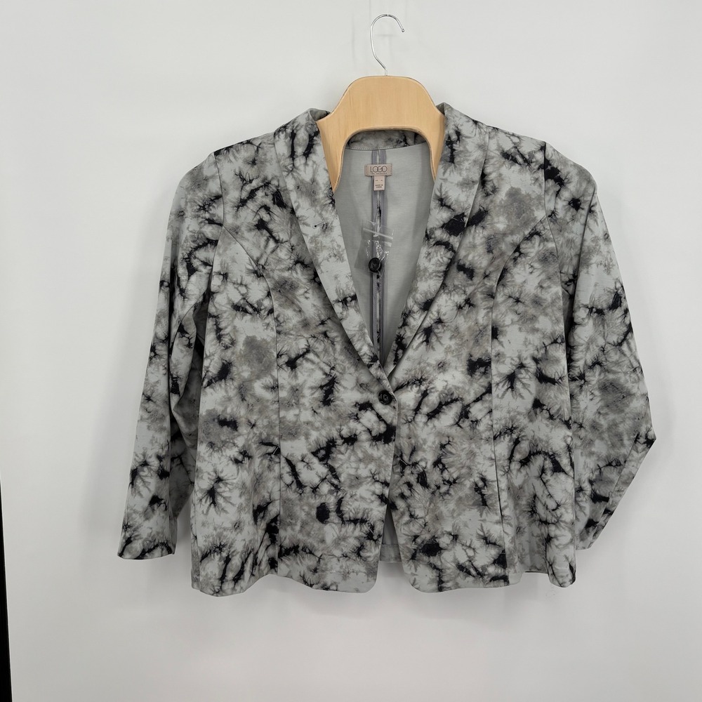 LOGO Lori Goldstein Womens XL Grey Tie Dye Single Button Blazer w/ Shoulder Pads